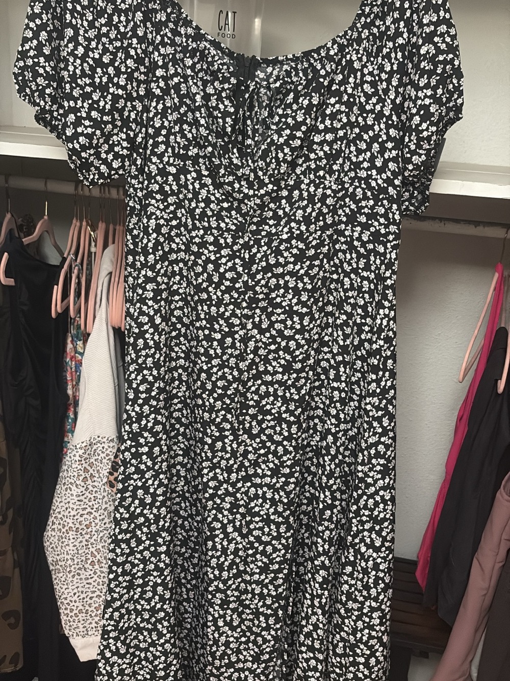 SHEIN Black & White Ditsy Floral Midi Dress
